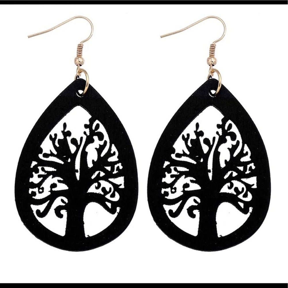 Natural Wooden Hollow Tree Dangle Earrings